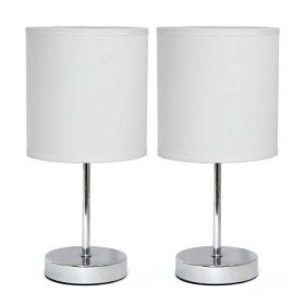 Chrome Mini Basic Table Lamp with Fabric Shade 2 Pack Set - White