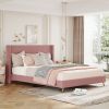 Queen Size Corduroy Platform Bed with Metal Legs - Pink