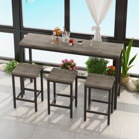 Modern Design Kitchen Dining Table, Pub Table, Long Dining Table Set with 3 Stools, Easy Assembly - Brown Gray