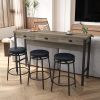 3-Drawer Long Dining Table Set with Power Outlets, Bar Kitchen Table Set with Circular PU Stools, Easy Assemble - Black