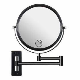 8-inch Wall Mounted Makeup Vanity Mirror, 1X / 10X Magnification Mirror, 360¬∞ Swivel with Extension Arm - Black&Chrome