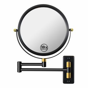 8-inch Wall Mounted Makeup Vanity Mirror, 1X / 10X Magnification Mirror, 360¬∞ Swivel with Extension Arm - Black&Gold