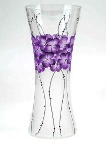 Handpainted Glass Vase | Painted Art Glass Vase | Interior Design Home Decor | Table vase 12 inch - Violet - 300