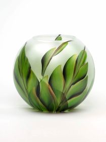 Handpainted Glass Vase for Flowers | Painted Art Glass Vase | Interior Design Home Room Decor Tropical | Table vase 6 inch - Green - 180