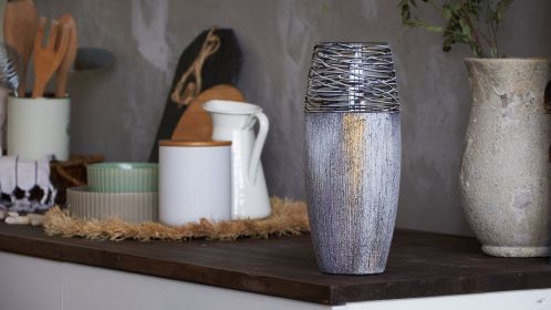 Handpainted Glass Vase for Flowers | Art Glass Vase | Interior Design Home Decor | Table vase 10 in - Gray - 250