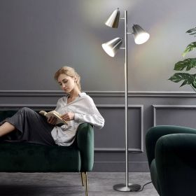 64" 3-Light LED Floor Lamp Reading Light for Living Room Bedroom - sliver