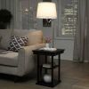 Floor Lamp Bedside Desk with USB Charging Ports Shelves - white