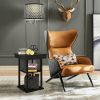 Floor Lamp Bedside Desk with USB Charging Ports Shelves - black