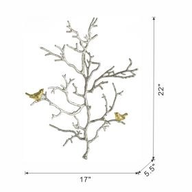 17x5.5x22" Metal Branch Wall Sculptures with Bird Accents, Set of 2