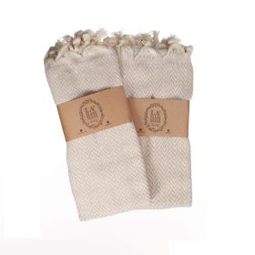 Zigzag Turkish Cotton Kitchen / Hand Towel 2 pack 40x18 in - Beige