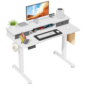 Sweetcrispy Home Office Height Adjustable Electric Standing Desk with Storage Shelf Double Drawer - as Pic