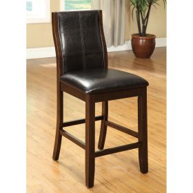 Transitional Dining Room Counter Height Chairs Set of 2pc High Chairs only Brown Cherry Unique Curved Back Espresso Leatherette Padded Seat - as Pic