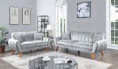 Contemporary 2-Pcs Sofa Set Living Room Furniture Light Gray Velvet Couch Sofa And Loveseat Plush Cushion Unique Lines Plush Sofa. - as Pic