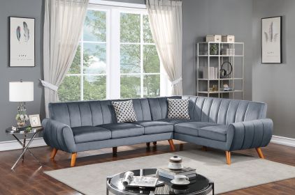 Contemporary 2-Pcs Sectional Set Living Room Furniture Dark Gray Velvet Couch Left Facing Sofa, Right Facing Loveseat Wedge Plush Cushion - as Pic