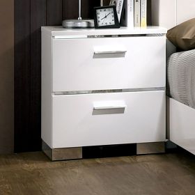 Contemporary 1pc Nightstand White Color High Gloss Lacquer Coating Chrome Handles and Feet Bedside Table w USB Charger Bedroom Furniture - as Pic