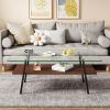 Rectangle Coffee Table, Tempered Glass Tabletop with Black Metal Legs, Modern Table for Living Room , Transparent Glass - as Pic