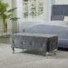 Tufted Storage Ottoman Bench For Bedroom End Of Bed Large Upholstered Storage Benches Footrest With Crystal Buttons For Living Room Entryway (Grey) -