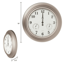 Villacera Indoor Outdoor Wall Clock Thermometer Hygrometer Ã‚â€“ 18Ã‚' Silver