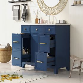 36" Bathroom Vanity Cabinet with Sink Top Combo Set, Navy Blue, Single Sink, Shaker Cabinet with Soft Closing Door and Drawer - as Pic