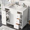 Contemporary White Bathroom Vanity Cabinet - 36x18x34 inches, 4 Drawers & 1 Cabinet Door, Multipurpose Storage, Resin Integrated Sink, Adjustable Shel