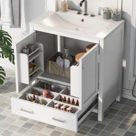 30" White Bathroom Vanity with Single Sink, Combo Cabinet Undermount Sink, Bathroom Storage Cabinet with 2 Doors and a Drawer, Soft Closing, Multifunc