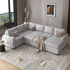 U_Style Modular Combination Sofa with Ottoman L-shaped Corner Combination, USB and Type-C Interfaces, Suitable for Living Rooms, Offices, and Spacious