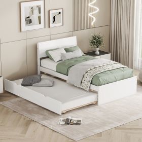 Modern Twin Bed Frame With Twin Trundle For White High Gloss Headboard and Footboard With Washed White Color - as Pic