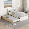 Modern Twin Bed Frame With Trundle For White High Gloss Headboard and Footboard With Light Oak Color - as Pic