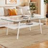 Rectangle Coffee Table, Tempered Glass Tabletop with White Metal Legs, Modern Table for Living Room , Transparent Glass - as Pic