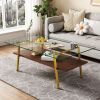 Rectangle Coffee Table, Tempered Glass Tabletop with Gold Metal Legs, Modern Table for Living Room , Transparent Glass - as Pic