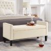 Upholstered Tufted Button Storage Bench with nails trim,Entryway Living Room Soft Padded Seat with Armrest,Bed Bench - Cream - as Pic