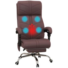 Executive Massage Office Chair with 4 Vibration, Computer Desk Chair, PU Leather Heated Reclining Chair with Adjustable Height, Swivel Wheels, Brown -