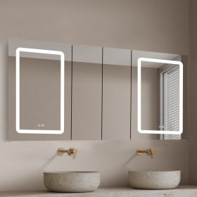 60x30 Inch LED Bathroom Medicine Cabinet Surface Mount Double Door Lighted Medicine Cabinet, Medicine Cabinets for Bathroom with Mirror Defogging, Dim