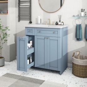 Modern 30-Inch Bathroom Vanity Cabinet with Easy-to-Clean Resin Integrated Sink in Blue - as Pic