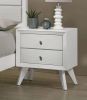 Contemporary White Color 1pc Nightstand Bedroom Furniture Solid wood Wave Texture 2-Drawers Bedside Table Bronze Round Knobs - as Pic