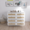 White Color 8 Drawers Chest of Drawers with Rattan Drawer Face Golden Legs and Handles - as Pic