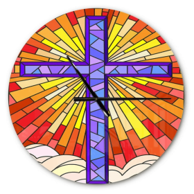 Designart 'Holy Cross Stained Glass Style ' Rustic wall clock(Size 23" x 23")