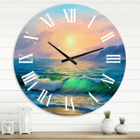 Designart 'Blue Waves Breaking At The Beach V' Nautical & Coastal Wall Clock(Size 29" x 29")