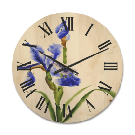 Designart 'Blue Iris Flower Retro Style' Traditional Wood Wall Clock(Size 23" x 23")