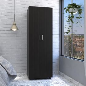 DEPOT E-SHOP London Armoire, Two Shelves, Rod, Double Door Cabinet Armoire, Black - as Pic