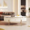 Modern Oval Coffee Table with 2 large Drawers Storage Accent Table - as Pic