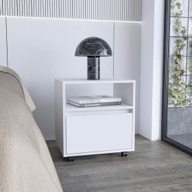 DEPOT E-SHOP Wasilla Nightstand with Open Shelf, 1 Drawer and Casters, White - as Pic