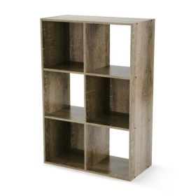 6-Cube Storage Organizer 3-Tier Bookcase Display Shelf for Home Office - Rustic Brown