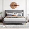 Queen Size Corduroy Platform Bed with Metal Legs - Gray