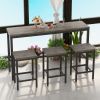 Modern Design Kitchen Dining Table, Pub Table, Long Dining Table Set with 3 Stools, Easy Assembly - Brown Gray