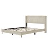 Queen Size Corduroy Platform Bed with Metal Legs - Beige