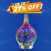 3D Fireworks Glass Vase Humidifier with 7 Color Led Night Light Aroma Essential Oil Diffuser Cool Mist Maker for Home Office - White - US