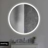 32 x 32 Inch Round Frameless LED Illuminated Bathroom Mirror, Touch Button Defogger, Metal, Silver - as Pic