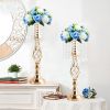 New Luxury Metal Candle Holders with Crystal Flowers Vase Candlestick Table Centerpieces Wedding Table Candle Stand Wedding Prop - Gold-M - CN