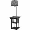 Floor Lamp Bedside Desk with USB Charging Ports Shelves - black